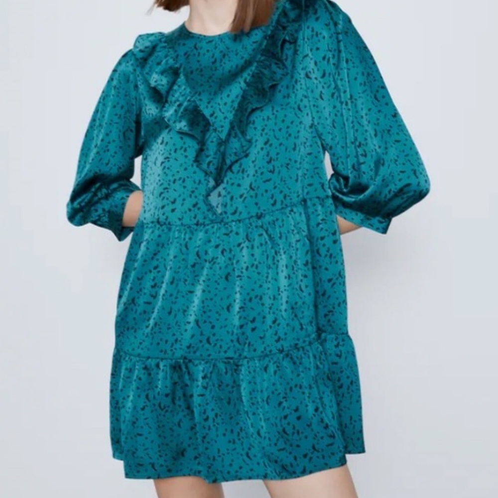 Zara Teal Long Sleeve Dress with Ruffles